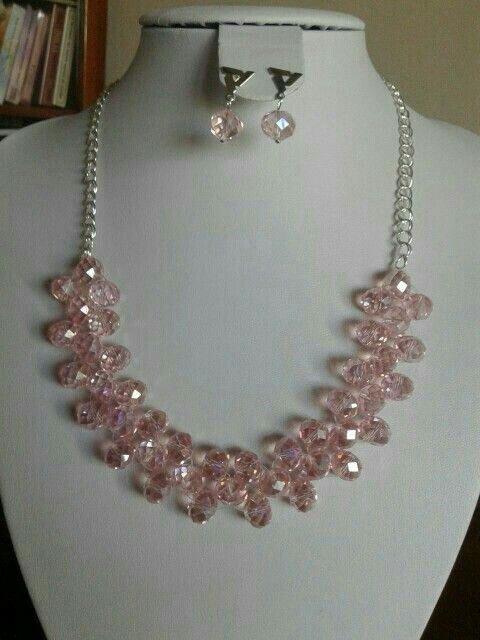 Blush Crystal Cluster Necklace & Earrings Set