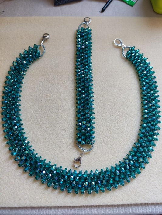 Emerald Crystal Beaded Necklace & Bracelet Set