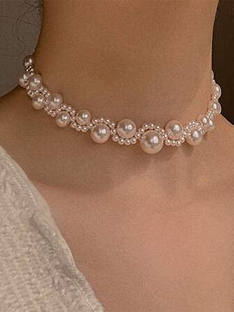 Elegant White Pearl Choker Necklace