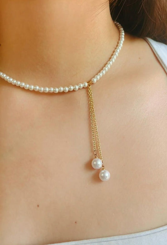 Amara Pearl Choker with Drop Lariat Chain