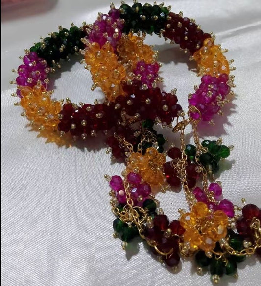 Handcrafted Multi-Color Crystal Bead Gajra Bangle Set