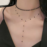 Minimalist Layered Black Bead Choker and Y-Lariat Necklace Set