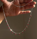 Ruby Red Beaded Dangle Necklace