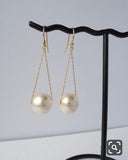 Dainty Gold Chain Hoop Earrings with Floating Pearl Drops