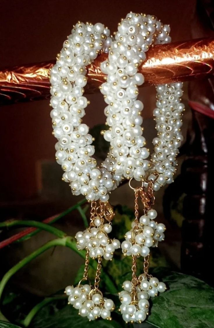 Handcrafted White Pearl Gajra Bracelet with Cluster Tassels
