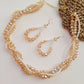 Handcrafted Champagne Crystal & Pearl Multi-Layer Necklace Set