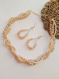 Handcrafted Champagne Crystal & Pearl Multi-Layer Necklace Set