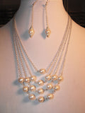 Elegant Multi-Layer Pearl Silver Chain Necklace & Earrings Set